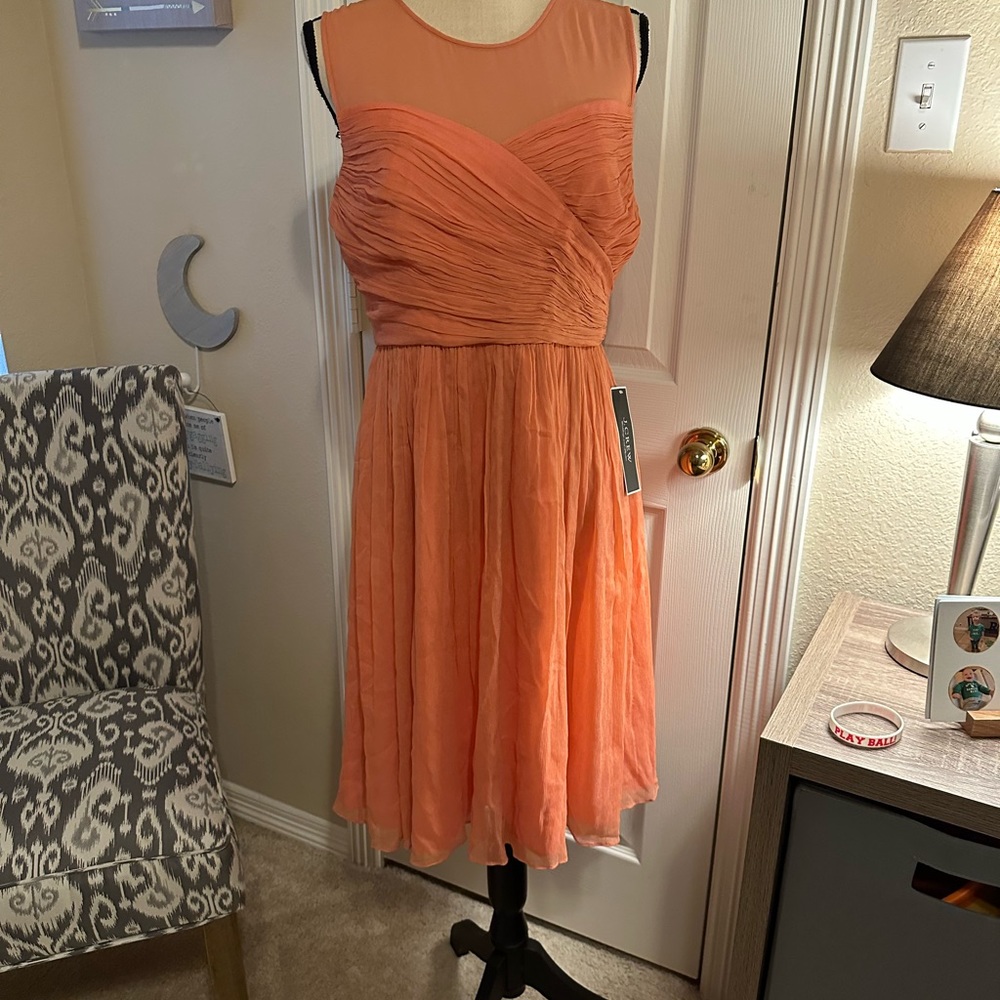 J.Crew Silk Coral/Orange Midi dress. Size 12. Fully lined. NWT!